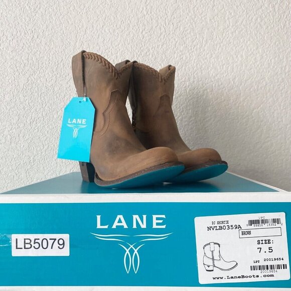NEW Lane PLAIN JANE PJ Womens Cowboy Bootie Sz 7.5 Brown Western Cowgirl Boots - Picture 10 of 11